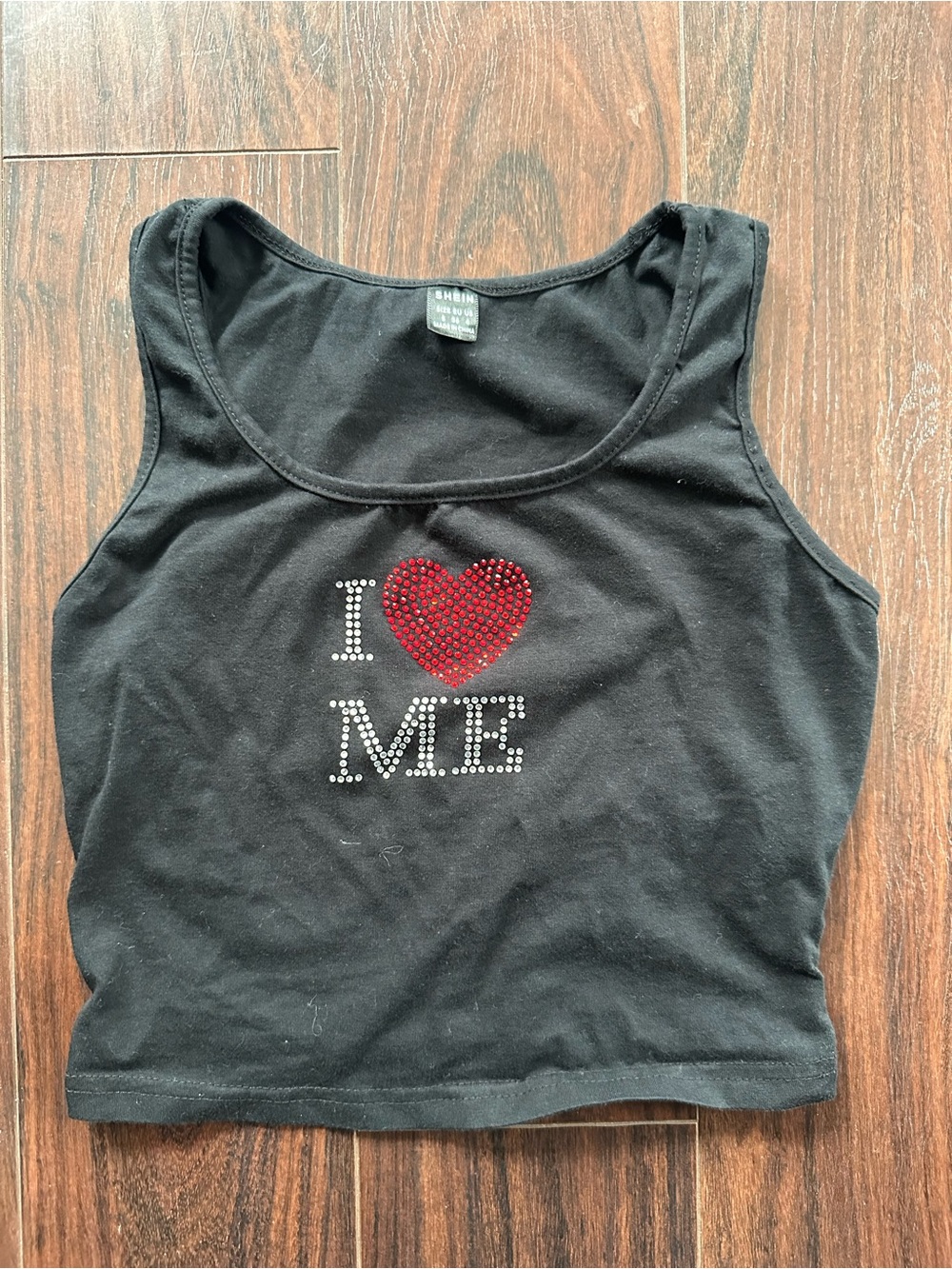 SHEIN Black Crop Tank Top with Red Heart and Silver Studs